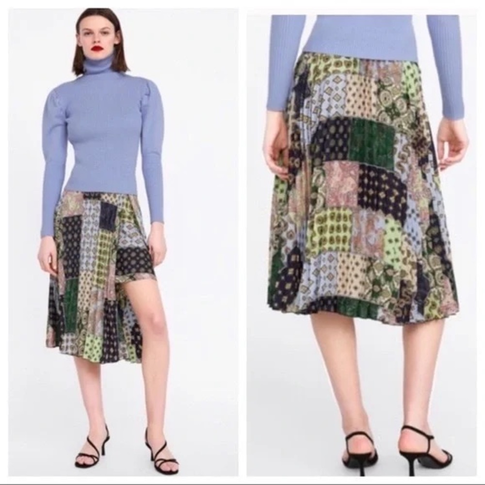 Zara Multicolor Patchwork A-Line Skirt